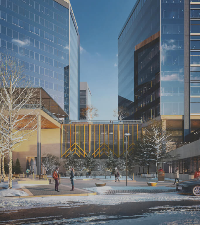 A rendering of the three office buildings to be constructed at Westray in southeast metro Denver